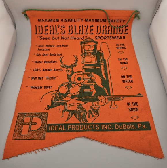Vintage 1970s Deer Hunting Blaze Orange Banner Ideal Products Advertising
